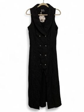 NWT Hearts and Rose Brocade Sleeveless Double-Breasted Black Goth Maxi Dress